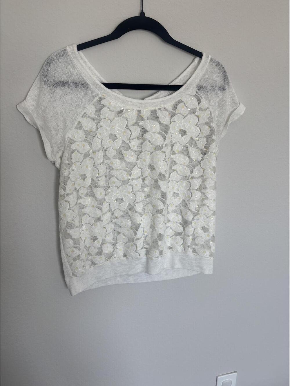 Candie's White Lace Front Short Sleeve Top Size Large